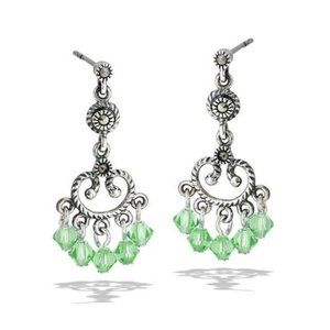 NWT Sterling Silver Marcasite Earring With Dangling Light Green Crystals